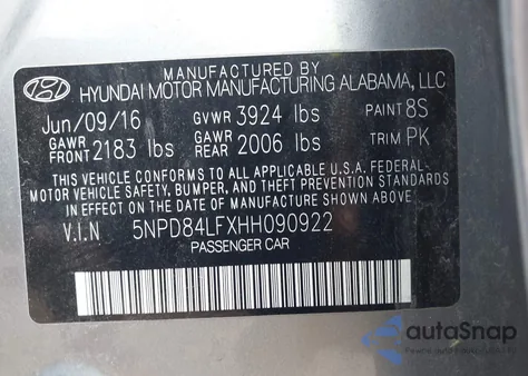 2017 Hyundai Elantra Se from USA, damaged, VIN 5NPD84LFXHH090922